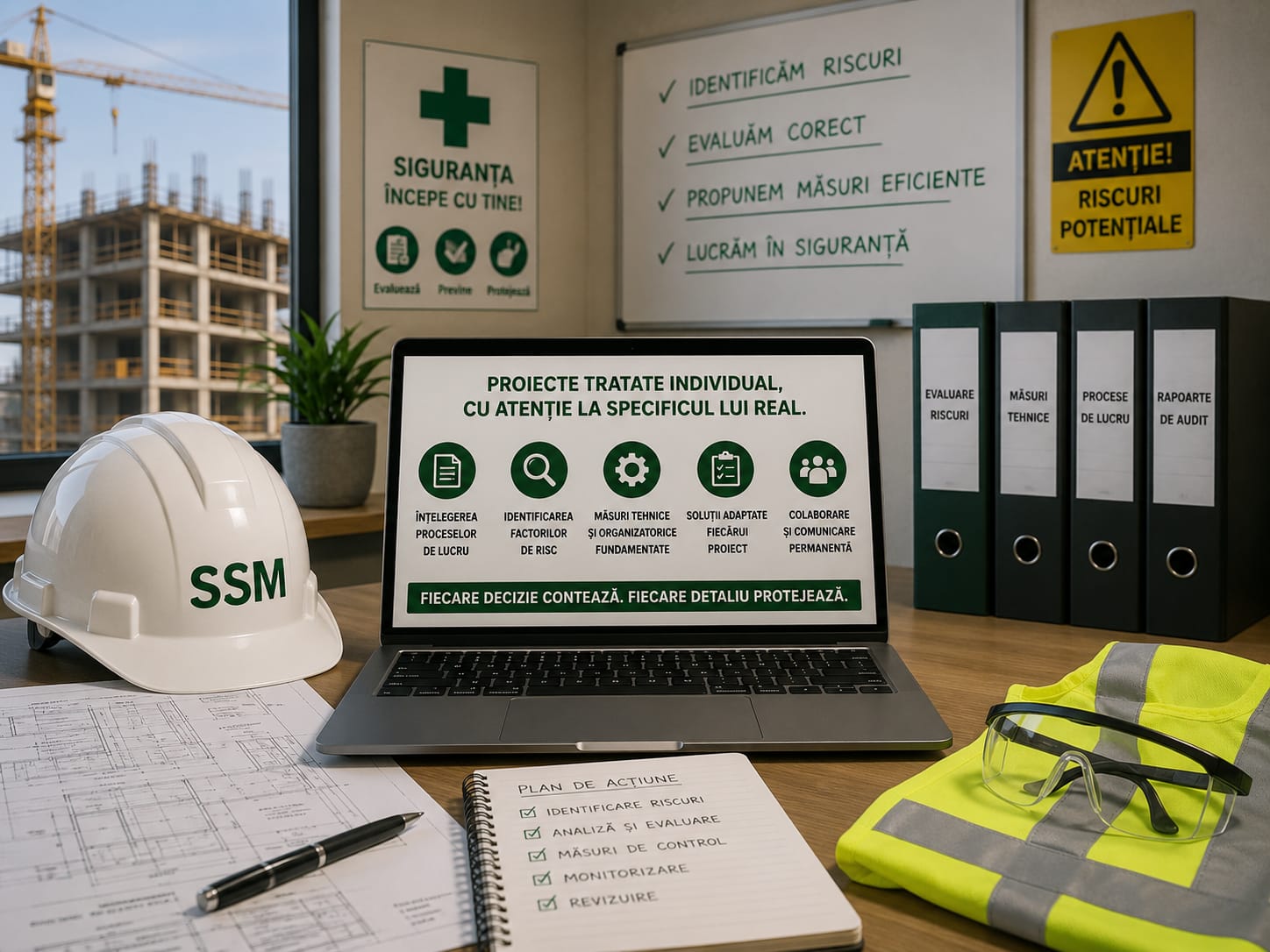 Expertiză tehnică SSM construcții și inginerie — evaluare riscuri șantier și hală